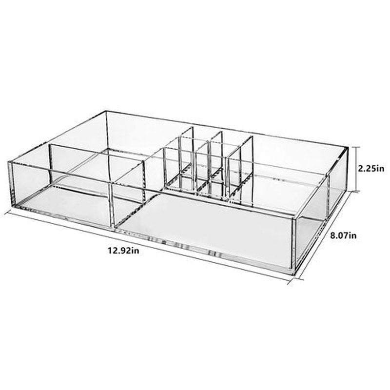 Large Makeup Organizer Countertop - Clear Make Up Organizers and Storage with 8 Divided Cosmetic Slots for Vanity, Bathroom, Drawer, Cosmetic Display Cases