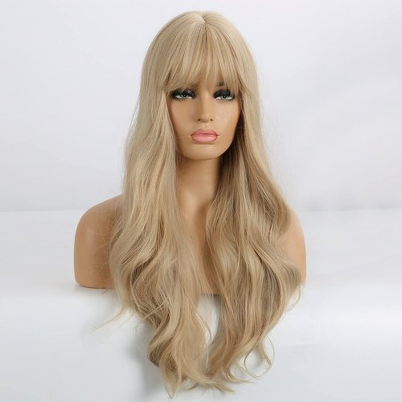 BERON 26 Inches Blonde Wig Long Wavy Wig Blonde Wig with Bangs Golden Blonde Wig for Women Daily and Party Wig Cap Include