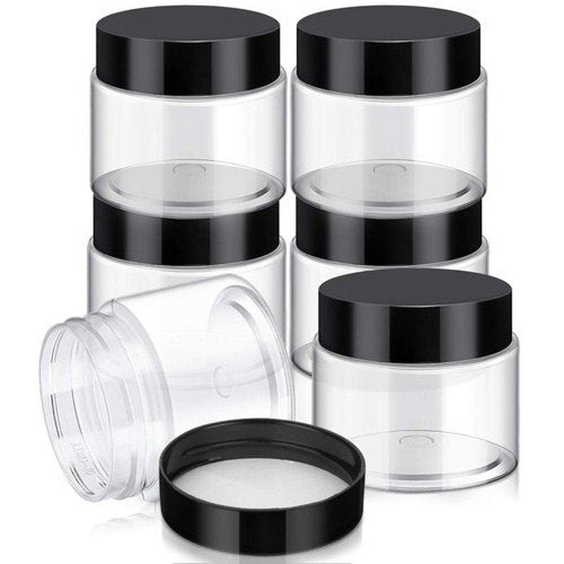6 Pack Clear Container with Lids Small Plastic Pot Jars Wide Mouth Round Leak Proof Plastic Container Jars with Lid for Travel Storage, Eye Shadow, Nails, Paint, Jewelry (3 oz, Black)