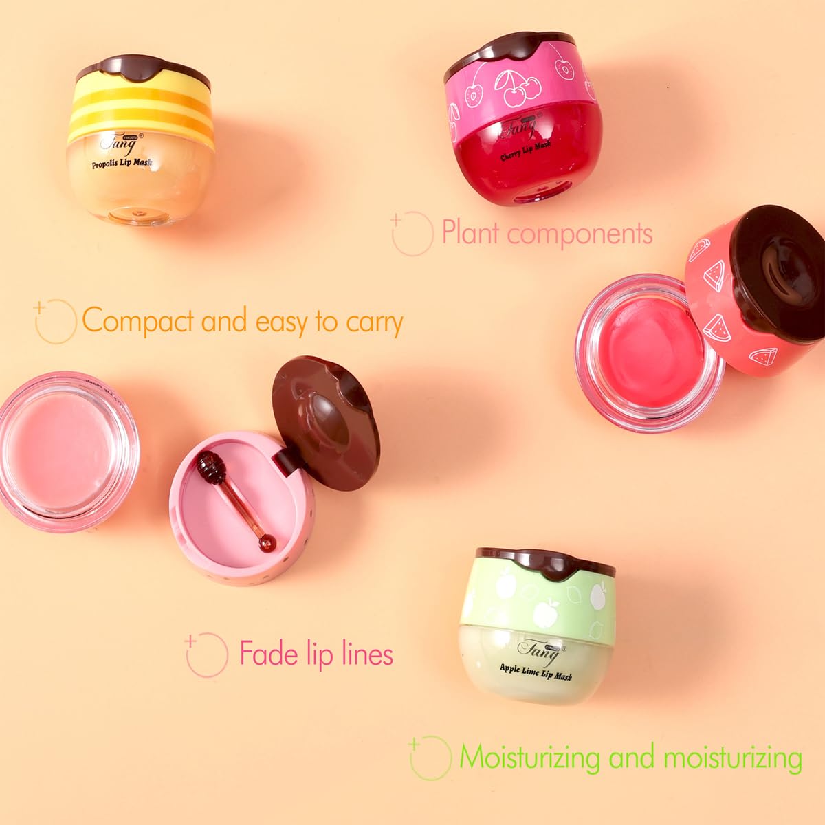 4 PCS Bee Lip Balm Honey Pot, Lip Mask, Honey & Strawberry & Cherry & Mint