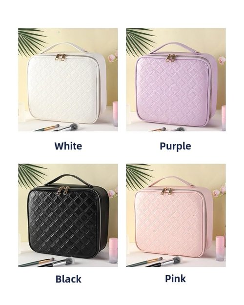 JXAUDEKK Large Capacity Travel Makeup Train Case with LED Mirror,Rechargeable LED Light for Makeup Cosmetic Case with Brushes Storage Organizer,Travel Box Cosmetic Bag for Women (Pu Leather Black)