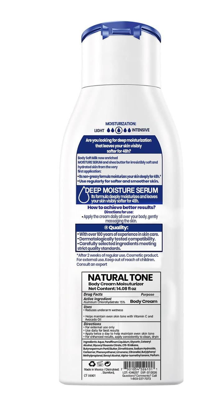 ivea Tono Natural Crema Corporal Even Skin Natural Tone Body Lotion – Crema Aclarado Natural Formula Made in Mexico Vitamin C Helps Reduce Dark Spots & Brighten Dull Skin –14oz
