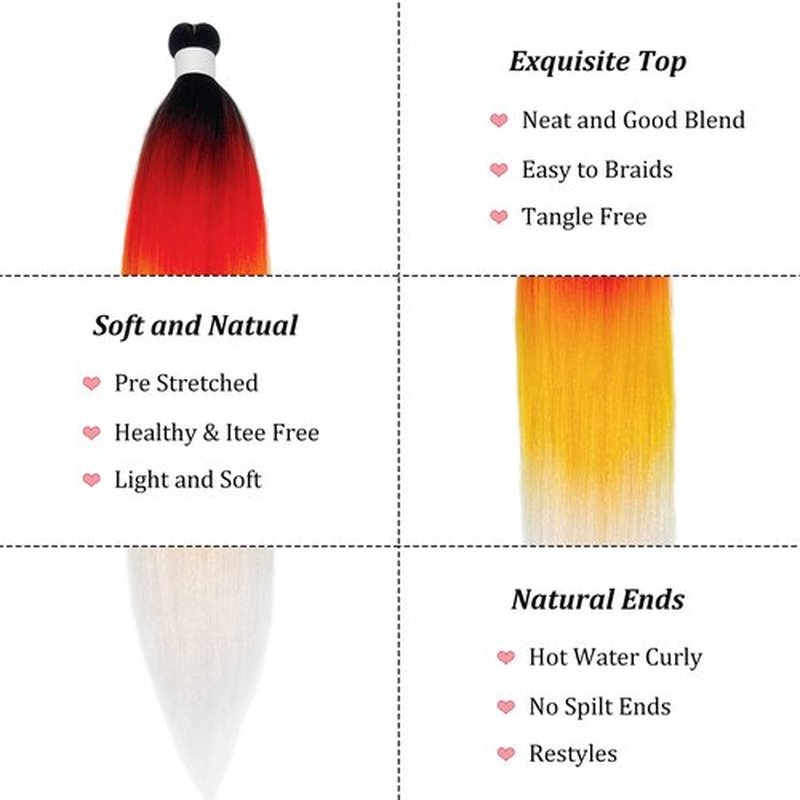 UPruyo Pre Stretched Rainbow Braiding Hair Ombre Orange Yellow Blue Purple Kids Colorful Braiding Hair Extensions for Braids Synthetic Fake Hair for Braiding (26 In 3 Packs)