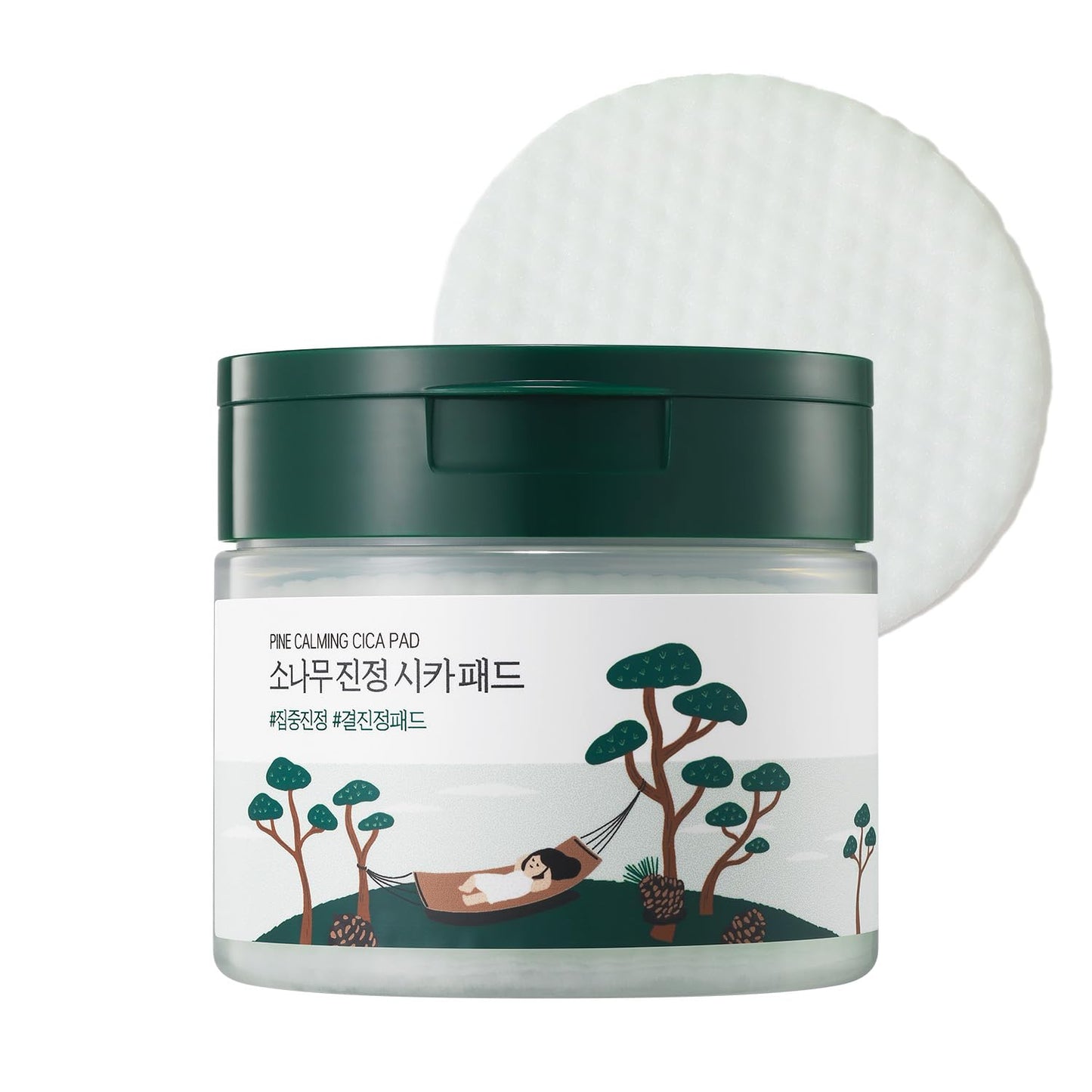 ROUND LAB Pine Calming Cica Pad 50pcs, 7cm Wide Cooling and Soothing Toner Pads with Pine Cica, BHA + LHA, and Hyaluronic Acid for Heated, Acne-Prone Skin, Multi-Zone Hydration, Korean Skincare