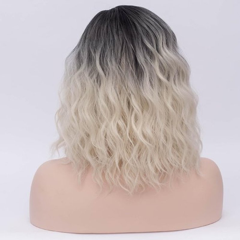 BERON Black Ombre Platinum Women Wig Girls Short Curly Wavy Hair Wigs Shoulder Length Synthetic Wigs for Daily or Cosplay Used