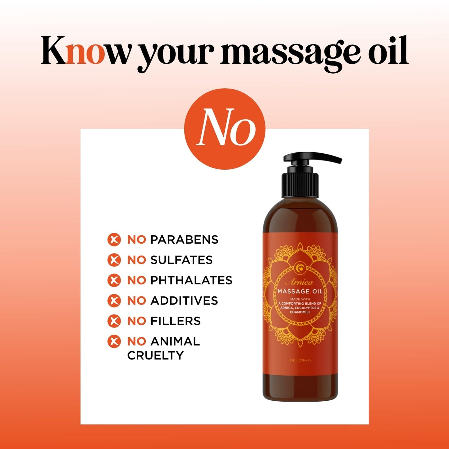 Arnica Massage Oil for Muscle Relaxing - Comforting Sore Muscle Massage Oil for Full Body Relief with Soothing Chamomile Lavender Peppermint & Rosemary Essential Oils - Vegan & Non GMO (8 Fl Oz)
