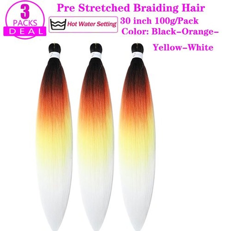 Pre Stretched Braiding Hair Extensions 30 Inch 3 Packs Crochet Twist Braids Hair High Temperature Synthetic Fiber Braid Hair Hot Water Setting（30",Black-Red-Yellow-White）