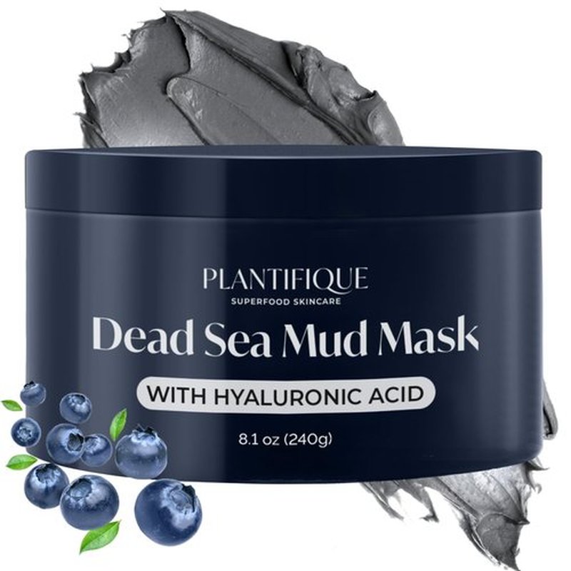 PLANTIFIQUE Dead Sea Mud Mask for Face Body Care with Hyaluronic Acid for Women and Men - Pore Minimizer Skin Care - Deep Cleansing Skin Purifying Face Mask for Blackheads Oily Skin - 8.1oz/240g