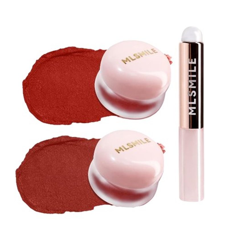 Lip Pudding Pot, Lip & Cheek Blurry Pudding Pot, Blurring Makeup Blush, Buildable Lightweight, Multi-Use Soft Matte Velvet Finish,With A Lip Pudding Pot Brush (02 crush+04 meraki)