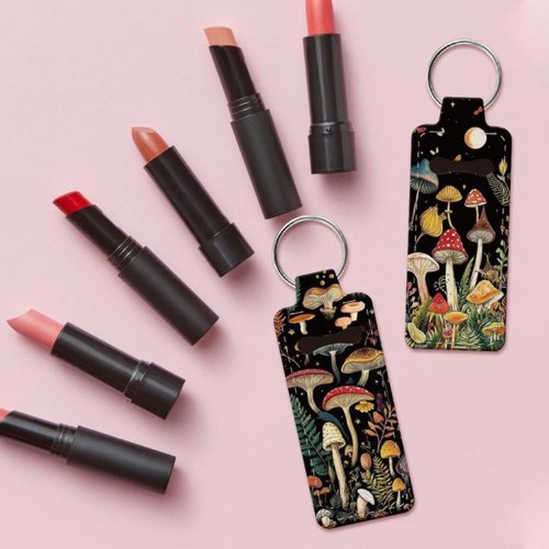 OLYCRAFT 2pcs Lipstick Holder Keychain Mushroom Lip Balm Holders Elastic Diving Fabric Lipstick Keychains Portable Lipstick Holder Bags Lipstick Sleeve Key Ring Holder for Lipstick Chapstick