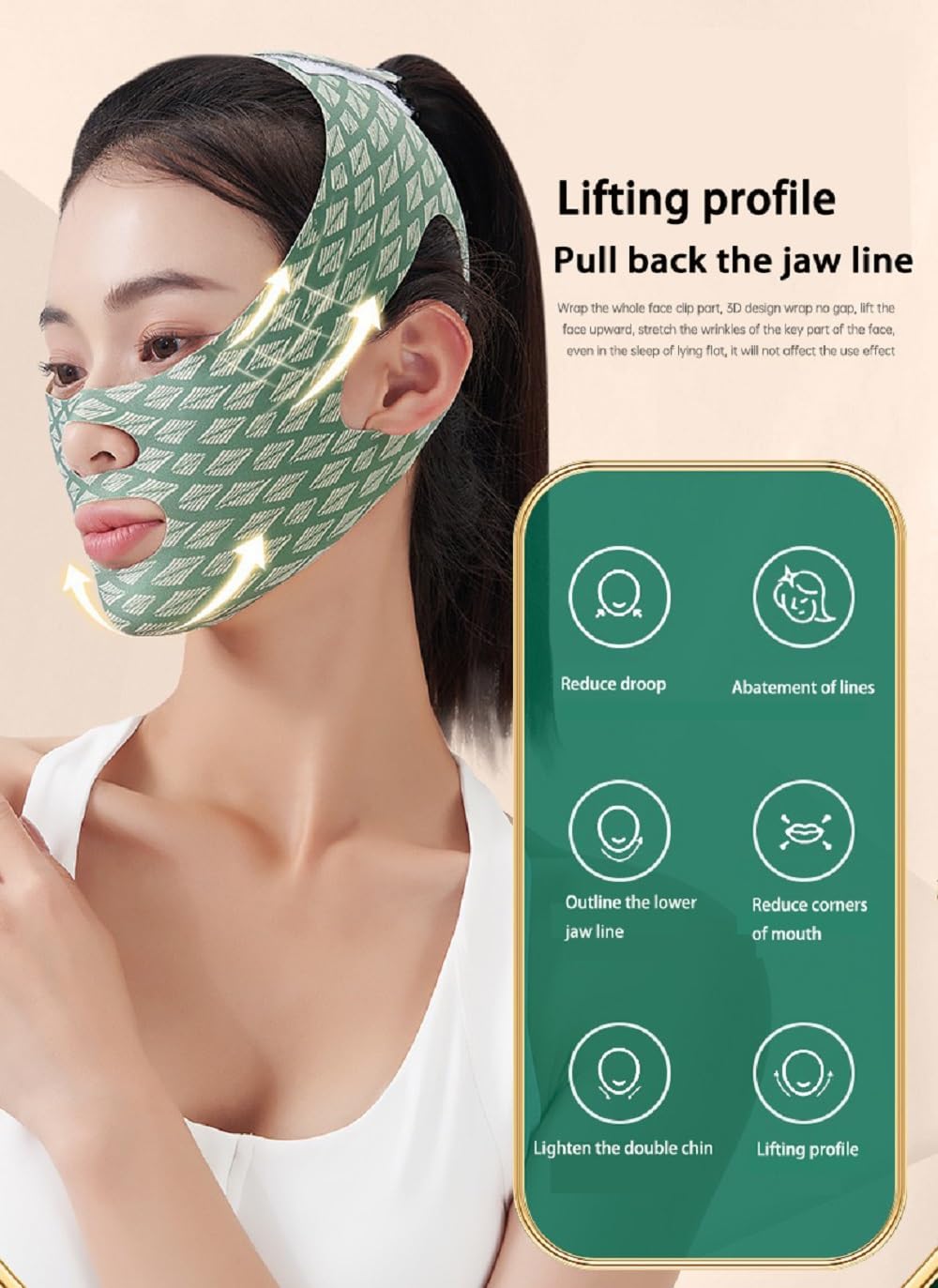 Beauty Face Sculpting Sleep Mask Adjustable Face Silicone Reduce Facial Chin Double Bandage Lifting Tightening Mask Skin Care (Green)