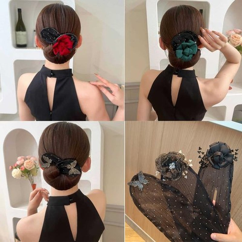 HUIQINGLI Characterh Character Hair Accessories, Insstyle Full Star Flower Hair Accessories, Women Hand Embroidered Flowers Deft Bun, Lazy Hair Curler (2PCS-B)
