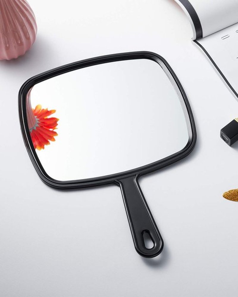 PROTECLE Extra Large Hand Mirror, Salon Barber Hairdressing Handheld Mirror with Handle (Square Black 9" x 12.4")