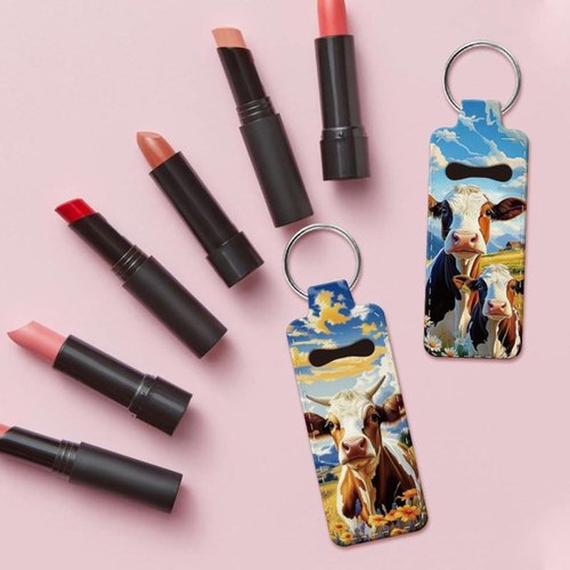 OLYCRAFT 2Pcs Cattle Chapstick Holder Keychain 3.8x1.5 Inch Elastic Diving Fabric Lipstick Lipstick Keychains Elastic Diving Fabric Portable Lipstick Sleeve Travel Key Ring Holder for Lipstick
