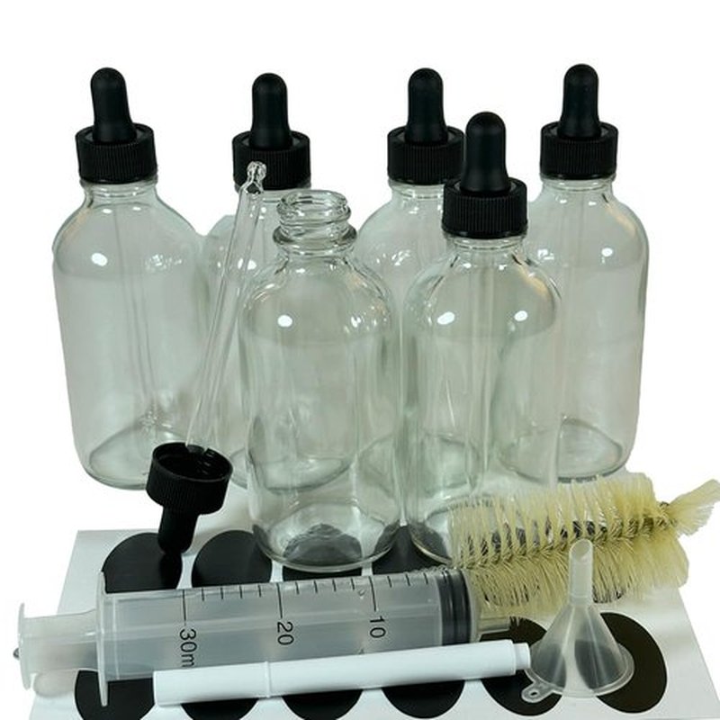PIPIBA 6Pack 4oz (120ml) Round Drip Tip Glass Eye Droppers. Essential Oil Glass Bottle. For Lab Bottles (Clear)