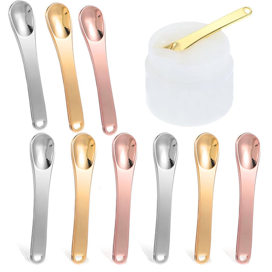 Mini Metal Makeup Spatula Set - 9 Pcs Reusable Applicators for Face Masks & Foundation | Cosmetic Spoon & Beauty Scoop