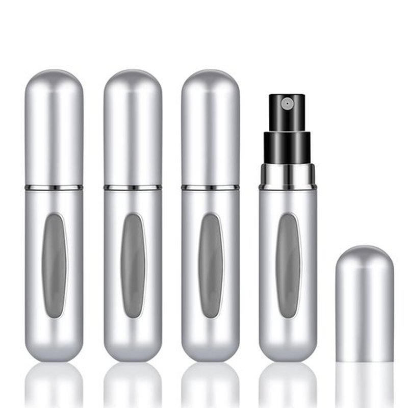 Fivexing 4Pcs Refillable Perfume Atomizer Bottles，Portable Mini Separate Perfume Bottle，Travel and Outings Spray Boxes Dispensers 5ml/0.2oz(silver)