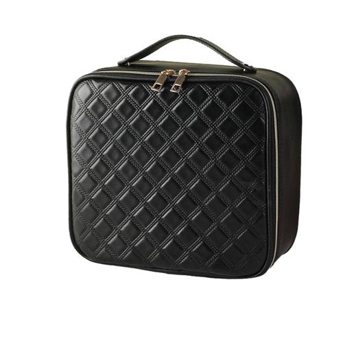 JXAUDEKK Large Capacity Travel Makeup Train Case with LED Mirror,Rechargeable LED Light for Makeup Cosmetic Case with Brushes Storage Organizer,Travel Box Cosmetic Bag for Women (Pu Leather Black)