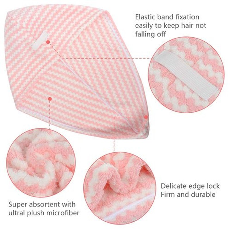 VIVOTE Microfiber Hair Towel Turban Wrap - 3 Pack, Hair Fast Drying Hat, Hair Dry Cap, Head Turban, Super Absorbent, Soft, Lightweight, Anti Frizz, Women 10 x 25.5 Inch (Light Pink)
