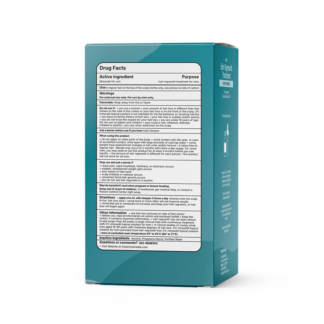 Santo Remedio Men’s Hair Regrowth Treatment, Helps Stimulate Hair Growth and Reduce Hair Loss, Contains 5% Minoxidil, Clinically Proven Ingredient, Fragrance Free (1-Month Supply)