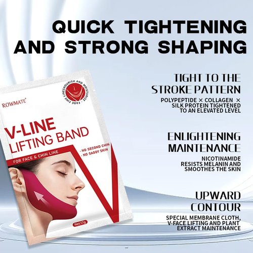 ROWMATE 5 pcs V Line Chin Strap,Toning Hydrogel Collagen Mask with Hyaluronic Acid & Aloe Vera，red