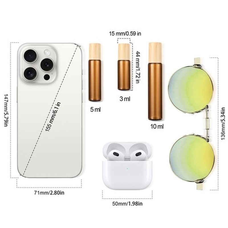 Newzoll 3ml Amber Glass Roller Vials Bottles 10Pcs Essential Oil Roller Bottles Empty Glass Roll-on Bottles for Essential Oil Perfumes Lip Balms