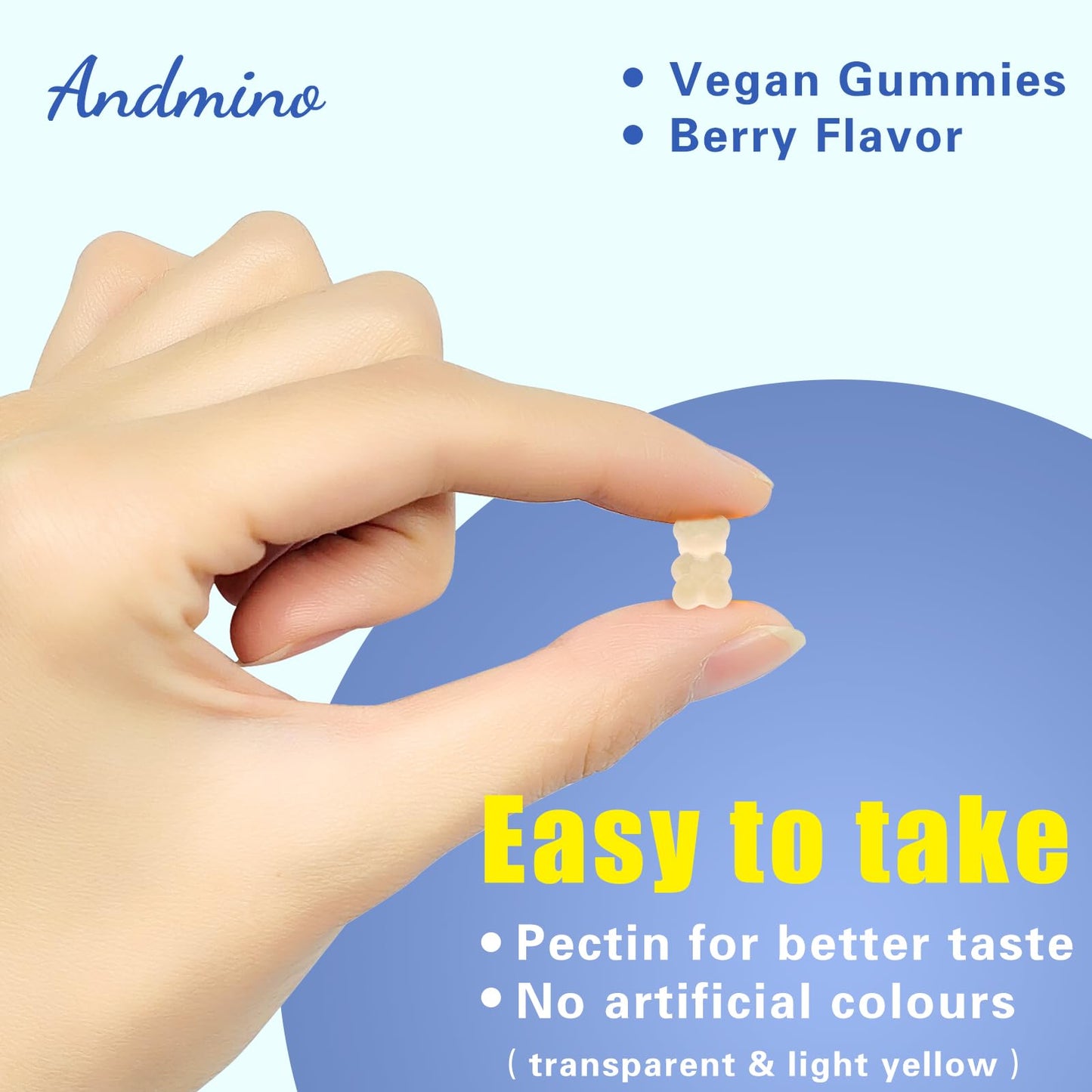 andmino L-Lysine Gummies 1000 mg, with Trehalose, L Lysine Gummies for Lips & Oral Wellness, Immune Support & Collagen & Calcium, for Adults & Kids, Non-GMO, Vegan, Gluten Free, Berry Flavor, 60