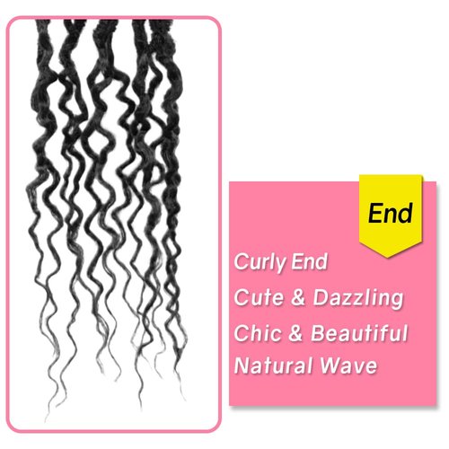 SERENDIPA Boho Faux Locs Curly End, 18 Inch Long Pre-Looped Soft Crochet Goddess Locs Synthetic Hair (6 Packs, 1#, Black)