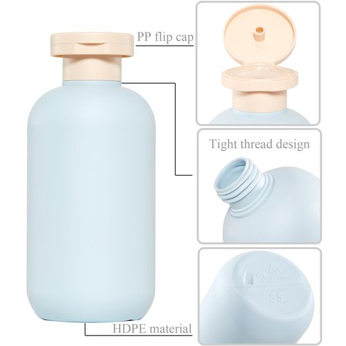 Qeuly Squeeze Bottles with Pump Dispenser and Flip Cap, 8.8 oz Refillable Travel Containers for Toiletries, Plastic Travel Shampoo and Conditioner Bottles (Green 260)