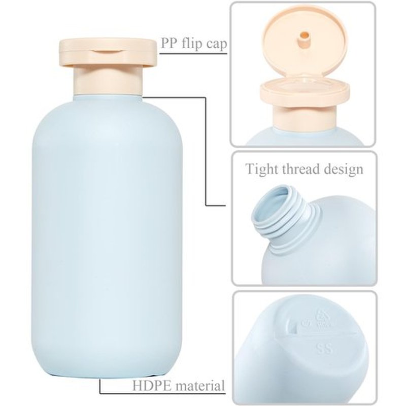Qeuly Squeeze Bottles with Pump Dispenser and Flip Cap, 8.8 oz Refillable Travel Containers for Toiletries, Plastic Travel Shampoo and Conditioner Bottles (Blue 260)