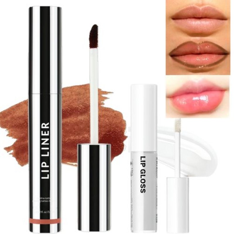 Okerker 2PCS Waterproof Peel Off Lip Liner Lip Stain - Vibrant Nourishing Peel Off Lip Tint Tattoo for Long-Lasting Moisturizing Lip Stain and Lip Oil Lip Gloss Set