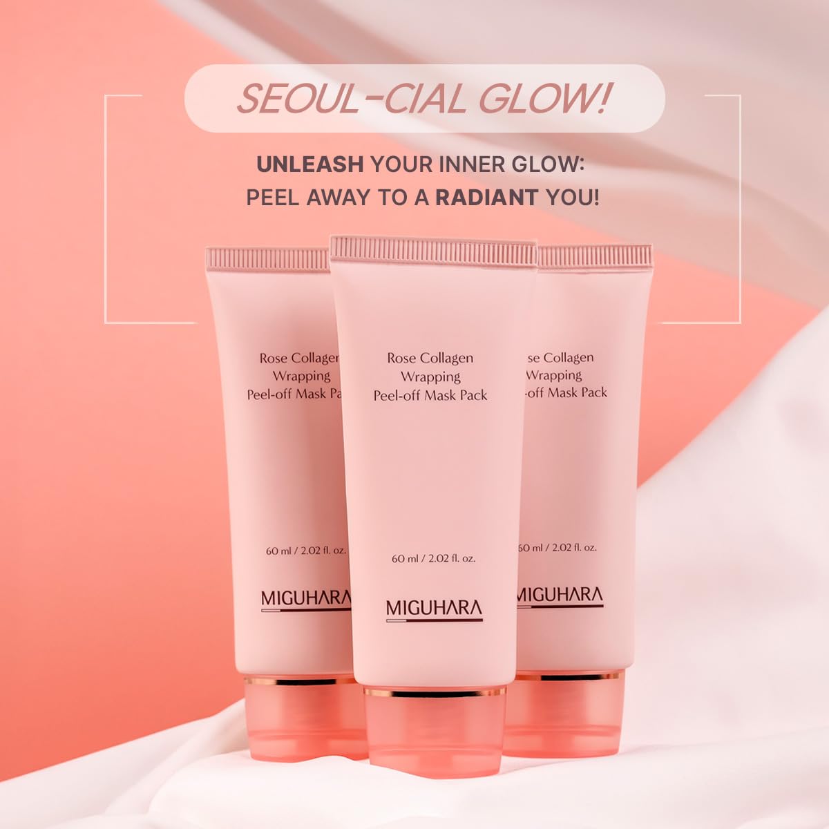 MIGUHARA Collagen Rose Wrapping Peel Off Mask | Pore Minimizer & Glass Skin Glow | Vegan Korean Face Mask with French Rosa Centifolia Flower Extract, Firming & Dullness Care, 2.02 fl.oz