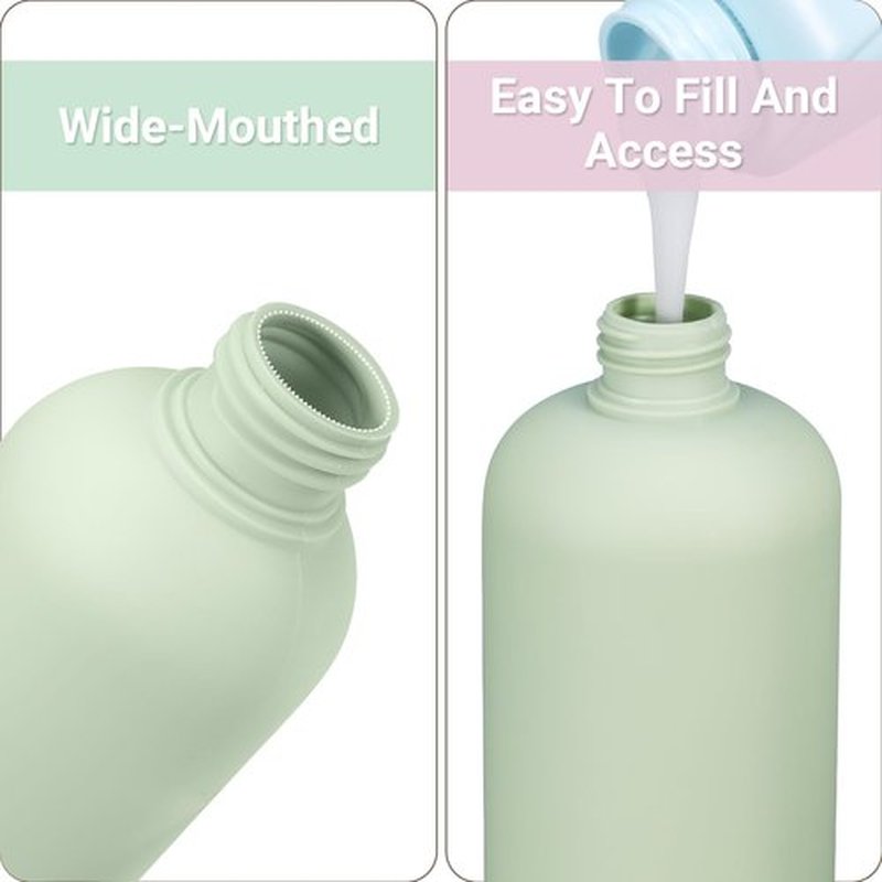 13.5oz 4Pcs Green Plastic Refillable Travel Shampoo and Conditioner Bottles Plastic Refillable Travel Shampoo Bottles with Flip Cap Plastic Refillable Shampoo and Conditioner Bottles Travel Size