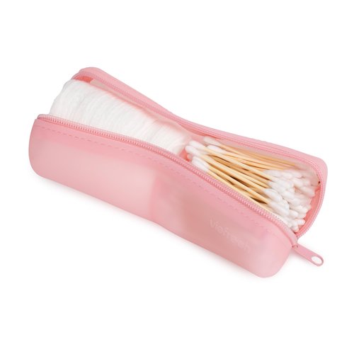 Visfresh Cotton Round Swab Travel Case, 2 in 1 Portable Hair Accessories Organizer, Hair Tie Organizer, Hair Tie Holder, Bobby Pin Holder, Travel Qtips Case, Purse Organization, Floss Holder (Pink)
