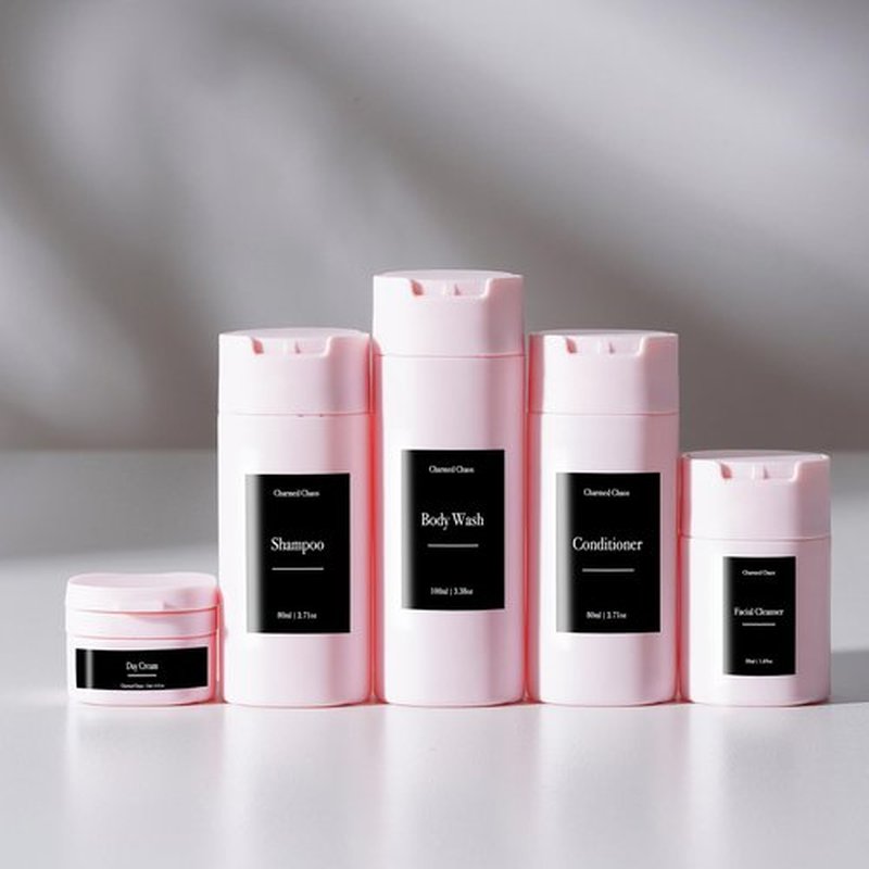 Travel Toiletries Bottles, Travel Shampoo and Conditioner Bottles, Travel Bottles Leak Proof, TSA Approved BPA Free Refillable Squeezable Travel Liquid Containers Set Minimalist Style (Pink)