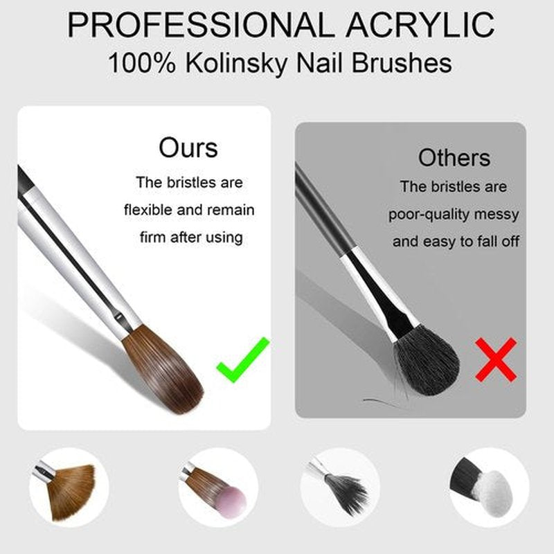 KEMEISI Acrylic Nail Brush Size #08, 100% Pure Kolinsky Nail Art Brushes for Acrylic Application, Sturdy Handle Oval Shaped Acrylic Powder Nail Design Tools for Professional Manicure DIY