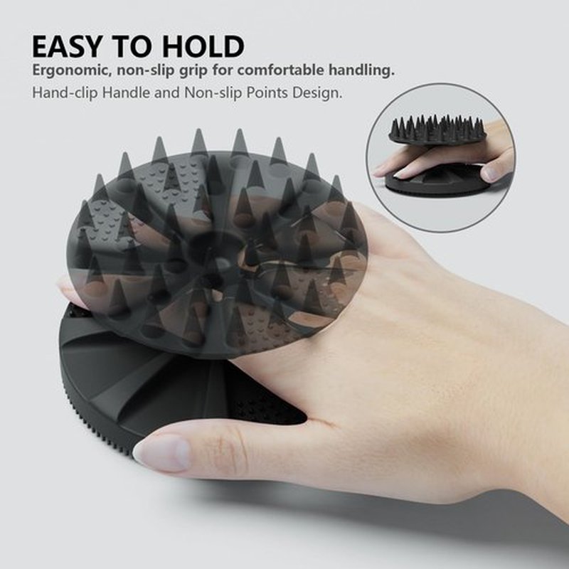 BEAUTAIL 2 in 1 Silicone Brush, Body Shower Scrubber and Scalp Hair Massager Shampoo Brush, Deeply Cleanse Skin, Dandruff Removal and Hair Growth, Gentle for Women Men Sensitive Skin, 1 Pack (Black)