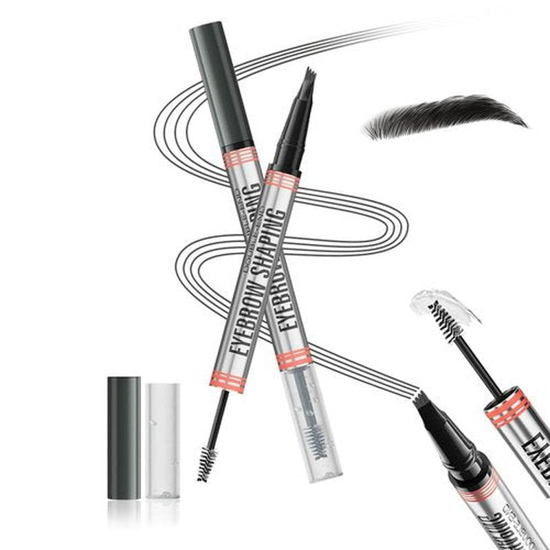 Aaiffey 2-in-1 Magic Eyebrow Pencil,Microblading 4-Fork Tip Liquid Eyebrow Pen with Eyebrow Brush Gel Waterproof Eyebrow Pencil Create Natural Hair-Like Brows Long-Lasting (03# Grey)
