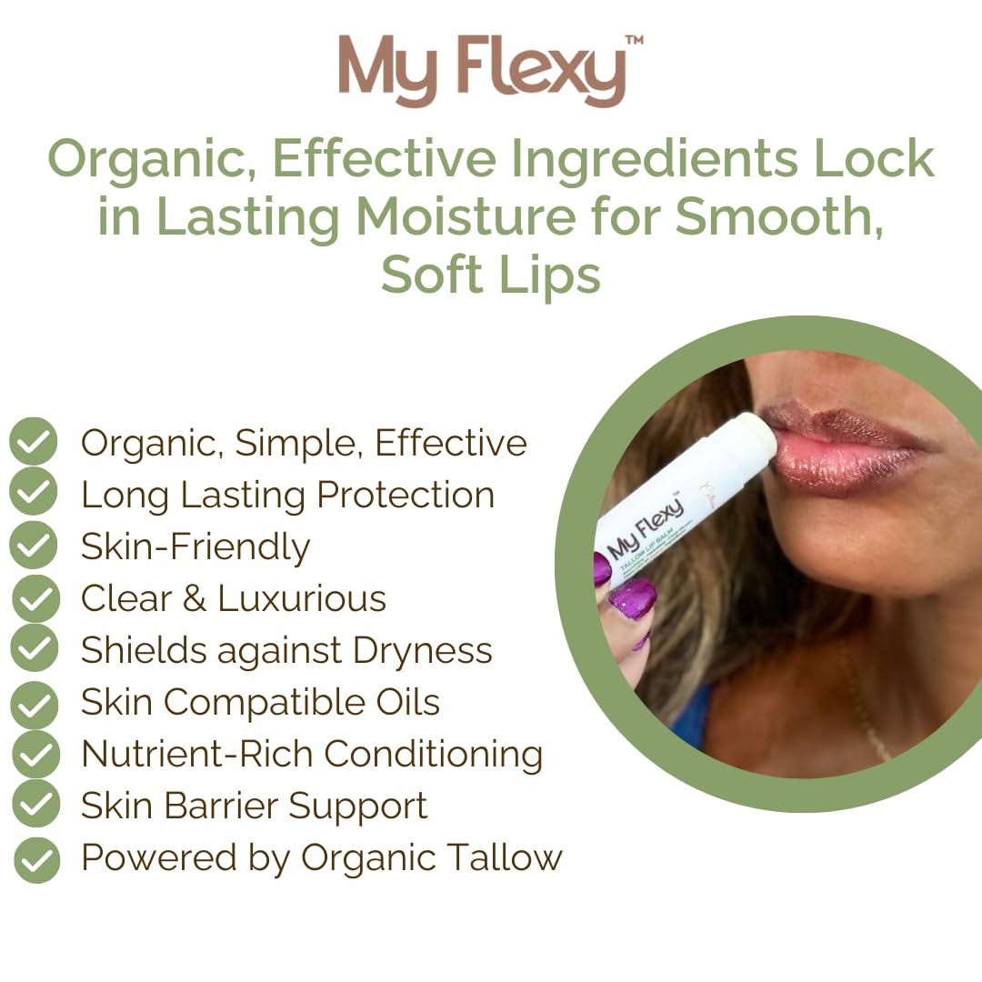 My Flexy 100% Organic Lip Balm Hydrating, Grass-Fed Beef Tallow Lip Balm, Made with Pasture Raised Tallow, Honey, Beeswax, & Orange Essential Oil, Lip Balms & Moisturizers - 1 Pack