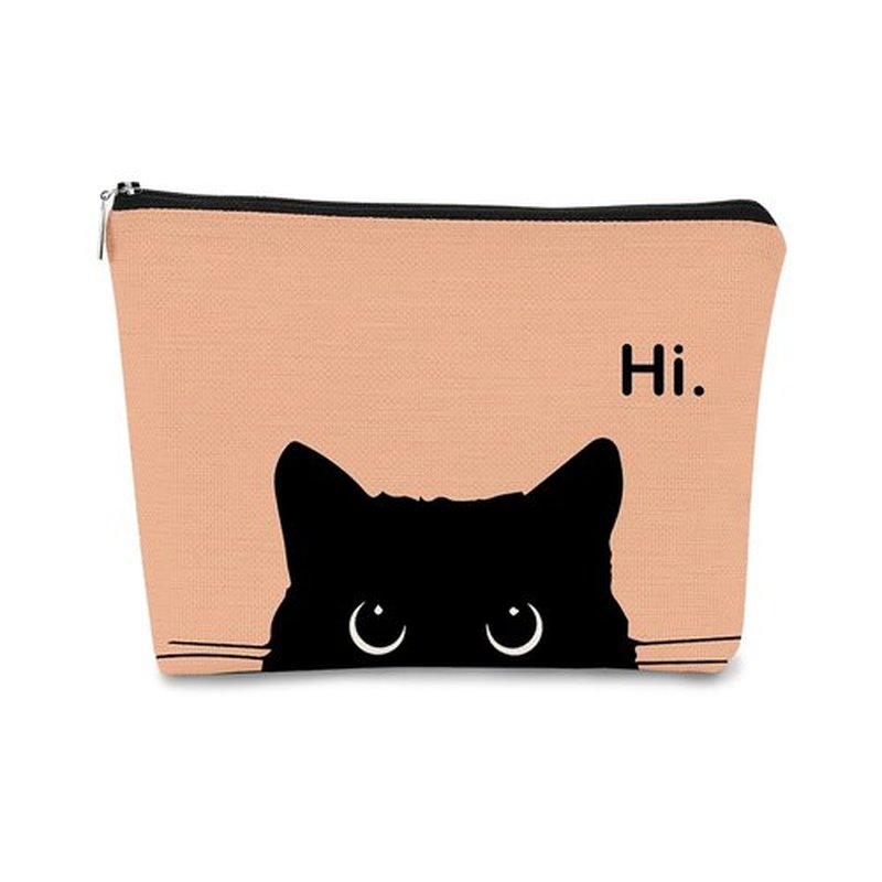 BARPERY Cat Makeup Bag, Cute Makeup Bag, Cat Gifts for Cat Lovers Women, Black Cat Gifts, Hi Black Cat Kitty Cosmetic Bag, Cat Makeup Pouch, Cat Stuff for Cat Lovers (Camel-2)