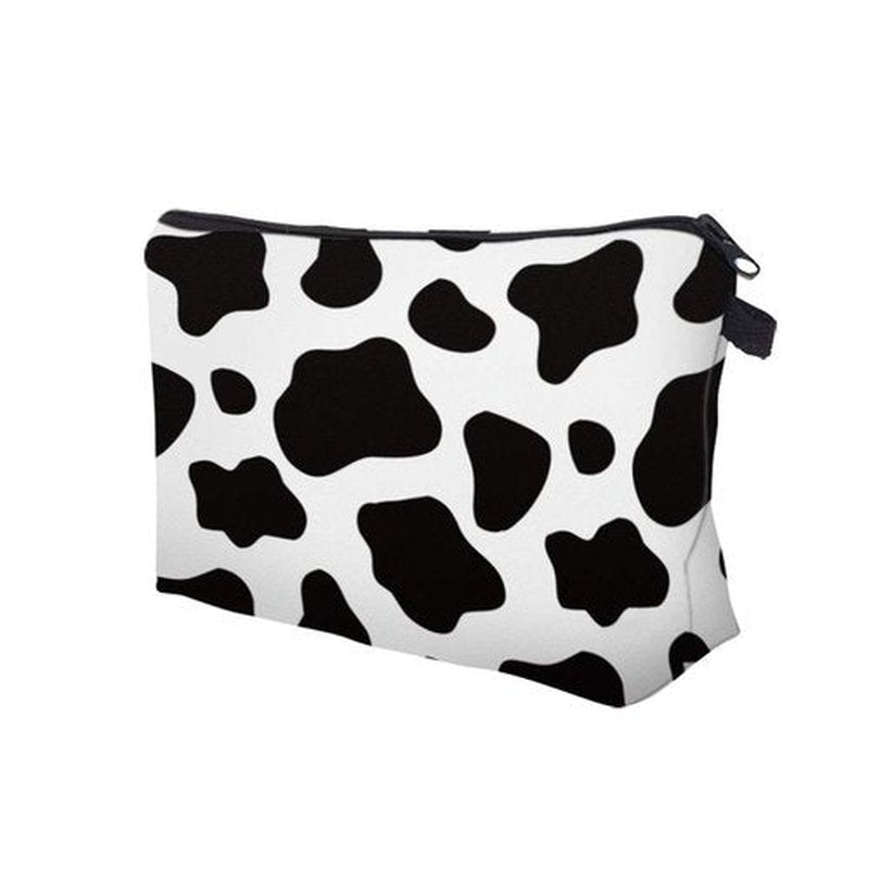LOOMILOO Small Makeup Bag Black-White Cow Color Printed Cosmetic Bag for Purse Womens Pouch Organizer Bags for A Gift(52558)