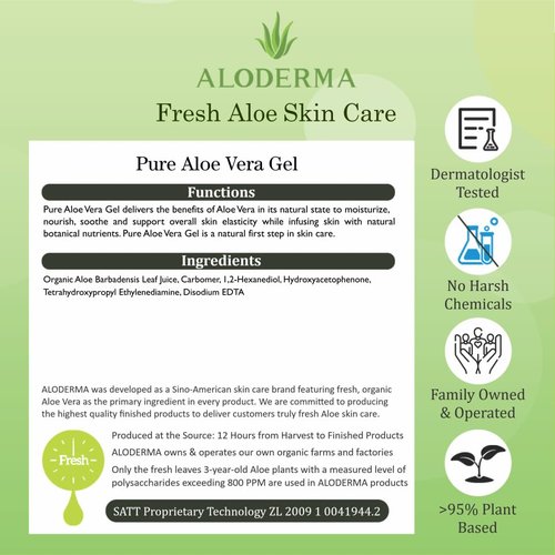 Aloderma Organic Aloe Vera Gel - 1.5oz, Unscented, Hydrating, Soothing, Cooling, Instant Relief for Skin & Sunburn, USDA Organic