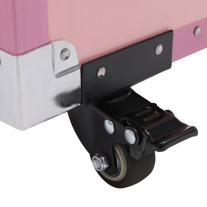 WBGANG Makeup Train Case With 4 Universal Wheels,Portablel Makeup Suitcase With Drawers,Unfold Table And Makeup Mirror,Rolling Cosmetic Storage Organizer For Makeup Artist,Hairstylist,Etc (Pink)