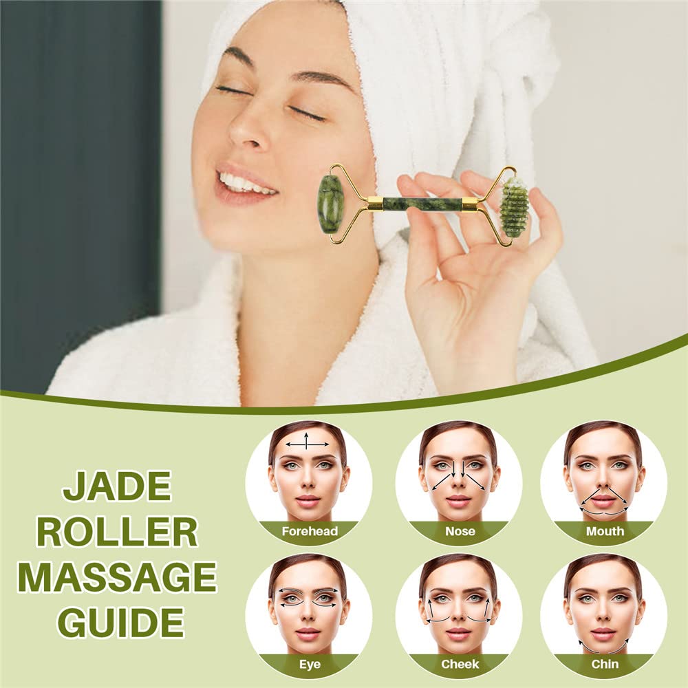 shenghang Emerald Facial Roller Massager Anti-Wrinkle and Relieve Edema Facial ridged Roller Natural Xiuyan Jade rejuvenates the Skin (Green)