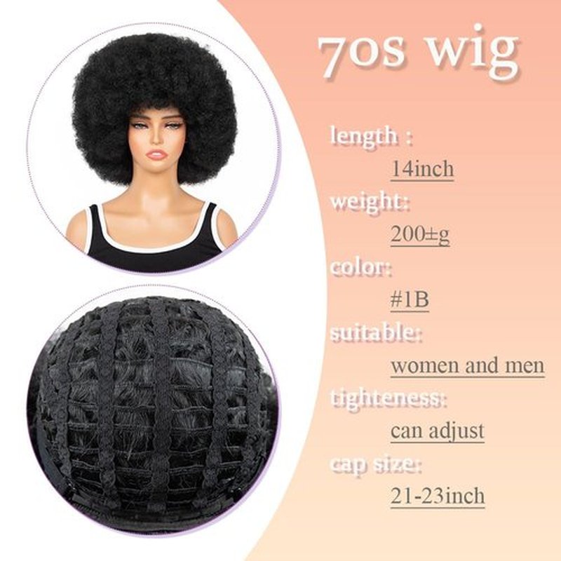 FYIMUYI Afro Wig - Soft 70s Afro Wig For Black Women Short Curly Afro Kinky Wig Large Bouncy And Soft Natural Looking Synthetic Wigs For Daily And Party Halloween Costume Use (Black