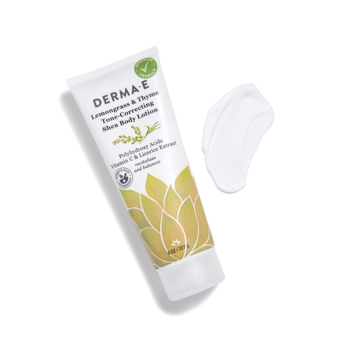 Derma E Lemongrass and Thyme Tone-Correcting Shea Body Lotion – Vegan Vitamin C, Licorice and Vitamin E Body Moisturizer for Dry Skin – Intensive Therapy Moisturizing Cream, 8 oz