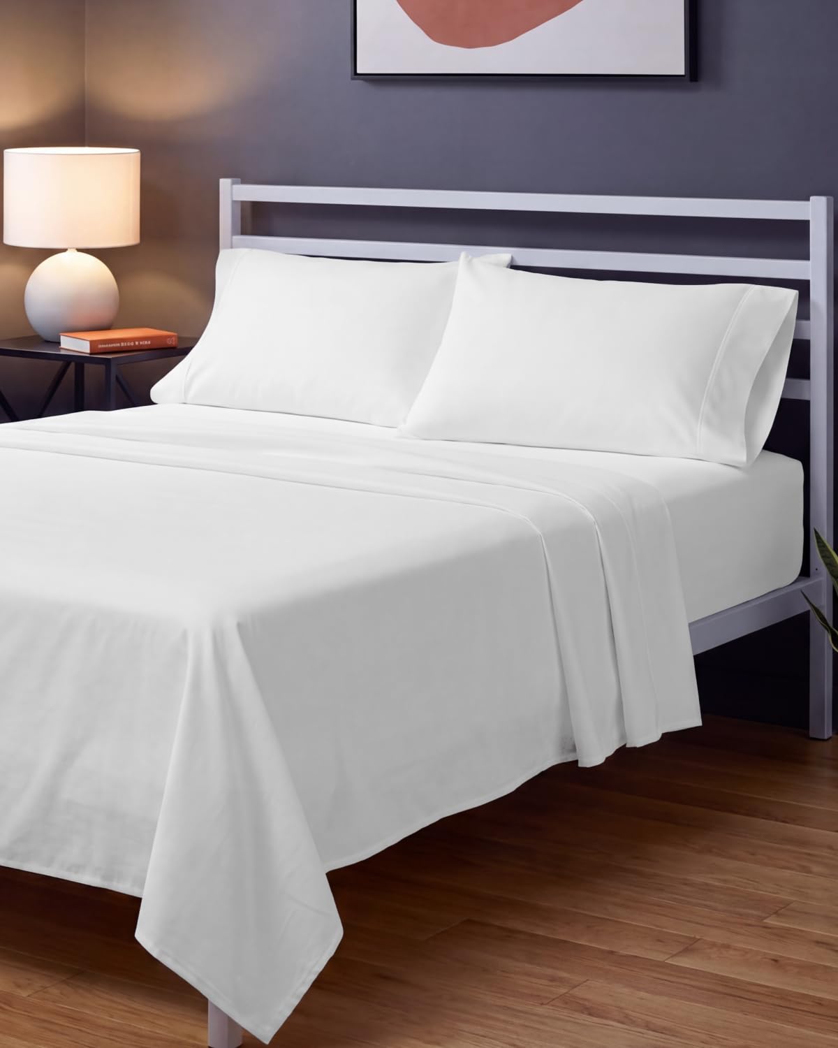 Sleepy Town Queen Size Bed Sheets - 4 Piece - Queen Sheet Set - Extra Soft, Comfy & Cooling - Easy Care - Shrinkage, Wrinkle & Fade Resistant - Brushed Microfiber - Deep Pocket Bed Sheets (White)