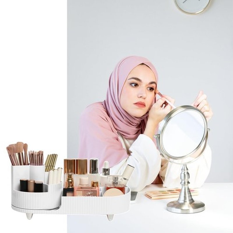 Makeup Organizer Countertop Rotating Makeup Organizer for Vanity Large Capacity Cosmetic Display Case with Makeup Brush Holder Cosmetic Organizer Countertop（White）