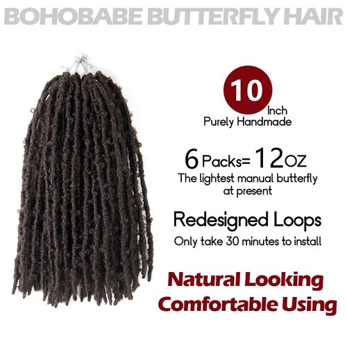 BOHOBABE Butterfly Crochet Locs 10 Inch 6 Packs Pre Looped Crochet Butterfly Locs 10 In Short Brown Distressed Butterfly Locs Crochet Hair (10 Inch, 4#)