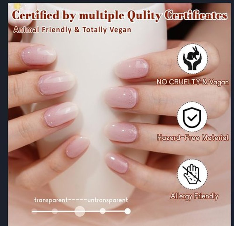 GelMala Semi Cured Gel Nail Strips Pink Ombre&Silver Glitter Semi Transparent Gel Nail Strips Reverse French Manicure, Easy to Apply&Remove-Gel Nail Strips Nail Wraps,Easy for begginners (Pompette)